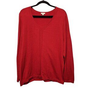 Talbots Plus Women's Red V-Neck Sweater 2X Classic Elegant Office Business